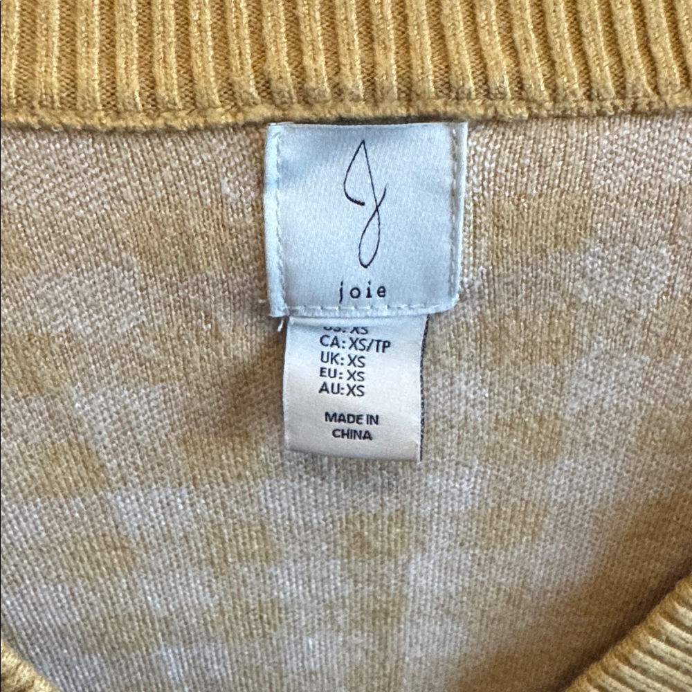 Joie Yellow and Cream Gingham V-Neck Cardigan Gold Lion Button Sweater Womens XS - Picture 4 of 8